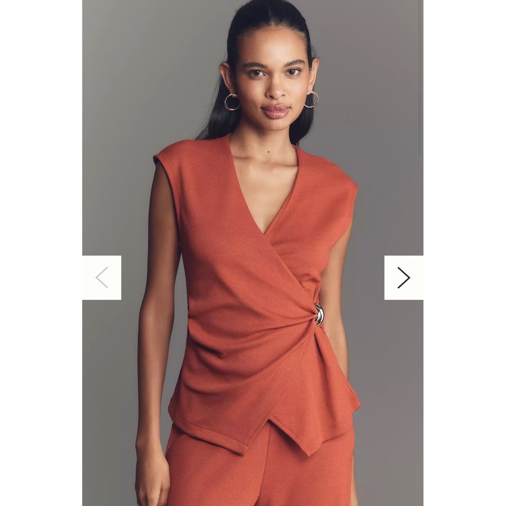 Maeve Anthropologie Hardware Wrap Top Red Cinnamon V Neck Structured Small